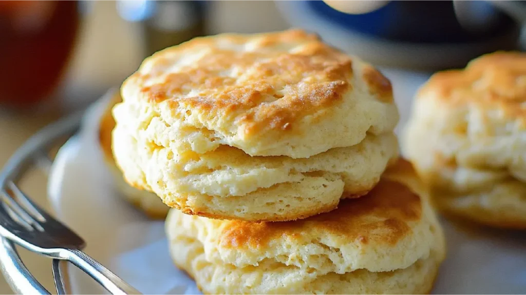 Flaky biscuit for breakfast with a golden crust, ready to be enjoyed.