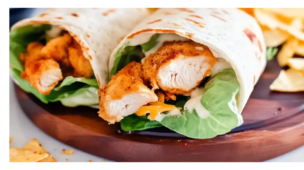 Wendy's Grilled Chicken Wrap with lettuce and sauce inside a tortilla.