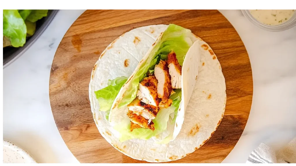 Wendy's Grilled Chicken Wrap with crispy chicken strips, lettuce, and creamy sauce.