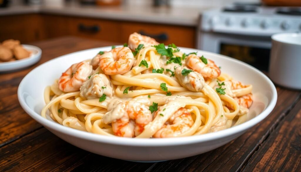 fettuccine alfredo with shrimp and chicken