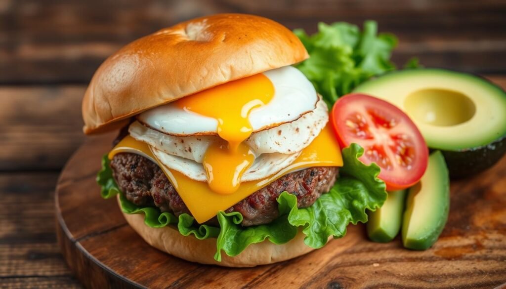 hamburger with egg ingredients